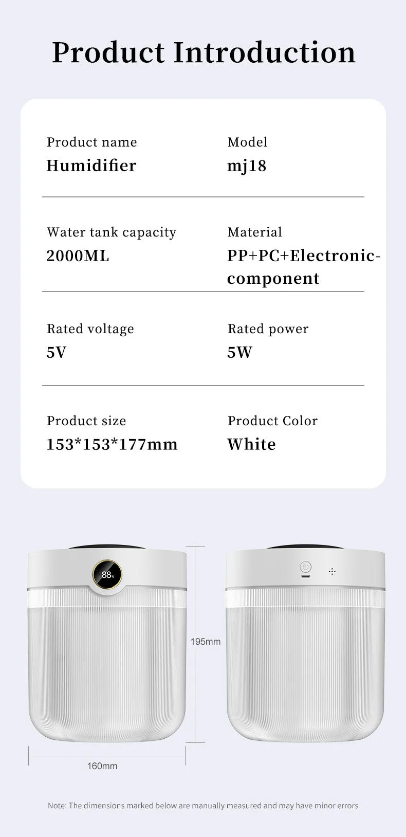 2000ML Large Capacity Humidifier | LED Display | Silent Cool Mist for Home & Office