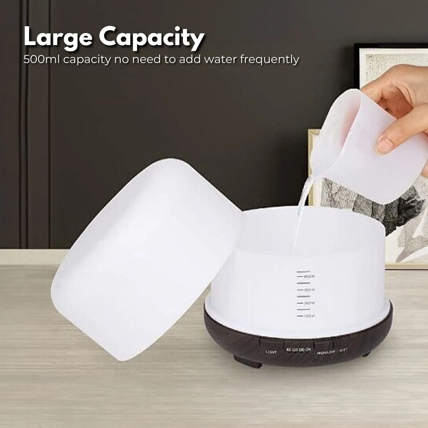 5-in-1 LED Aromatherapy Essential Oil Diffuser | 500ml | Dark Wood Base