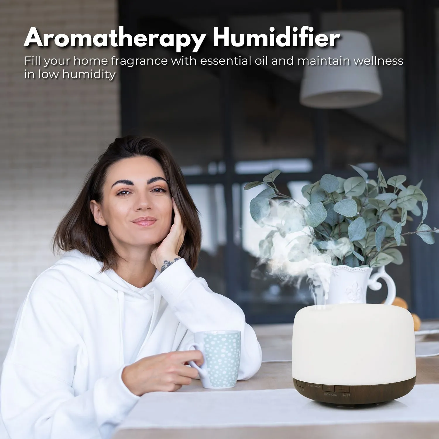 5-in-1 LED Aromatherapy Essential Oil Diffuser | 500ml | Dark Wood Base