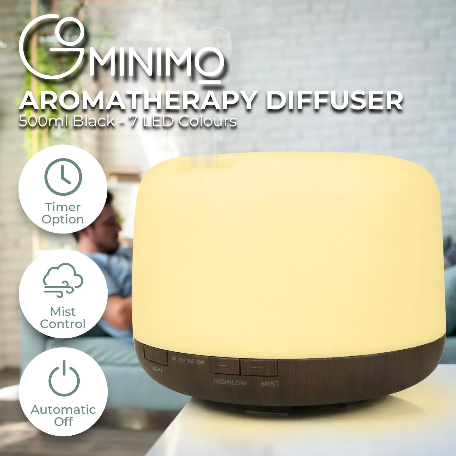5-in-1 LED Aromatherapy Essential Oil Diffuser | 500ml | Dark Wood Base