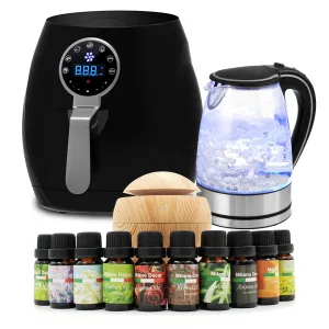 5 Litre Air Fryer | Black   1.7 Litre Kettle   USB Light Wood Diffuser | Package Set