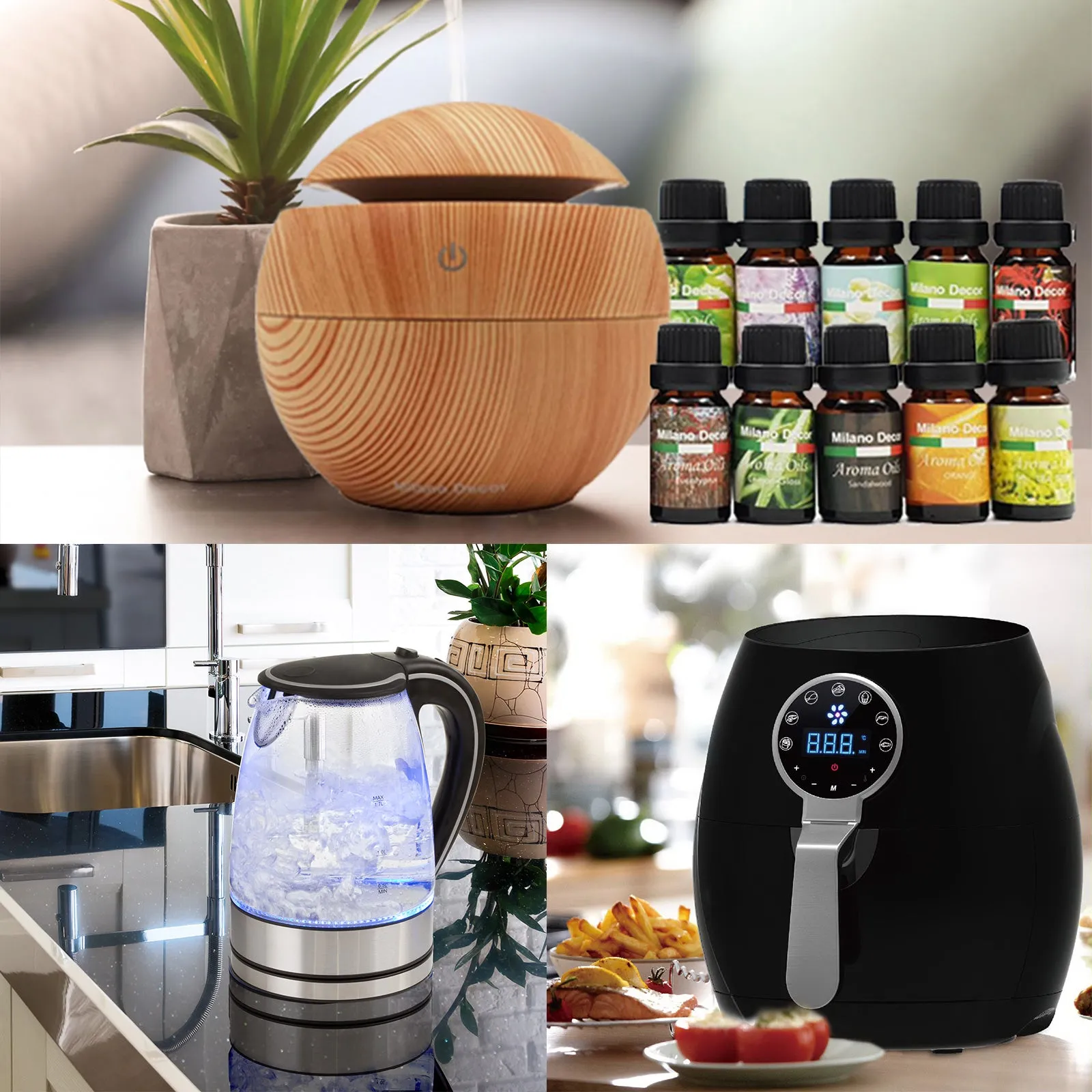 5 Litre Air Fryer | Black   1.7 Litre Kettle   USB Light Wood Diffuser | Package Set