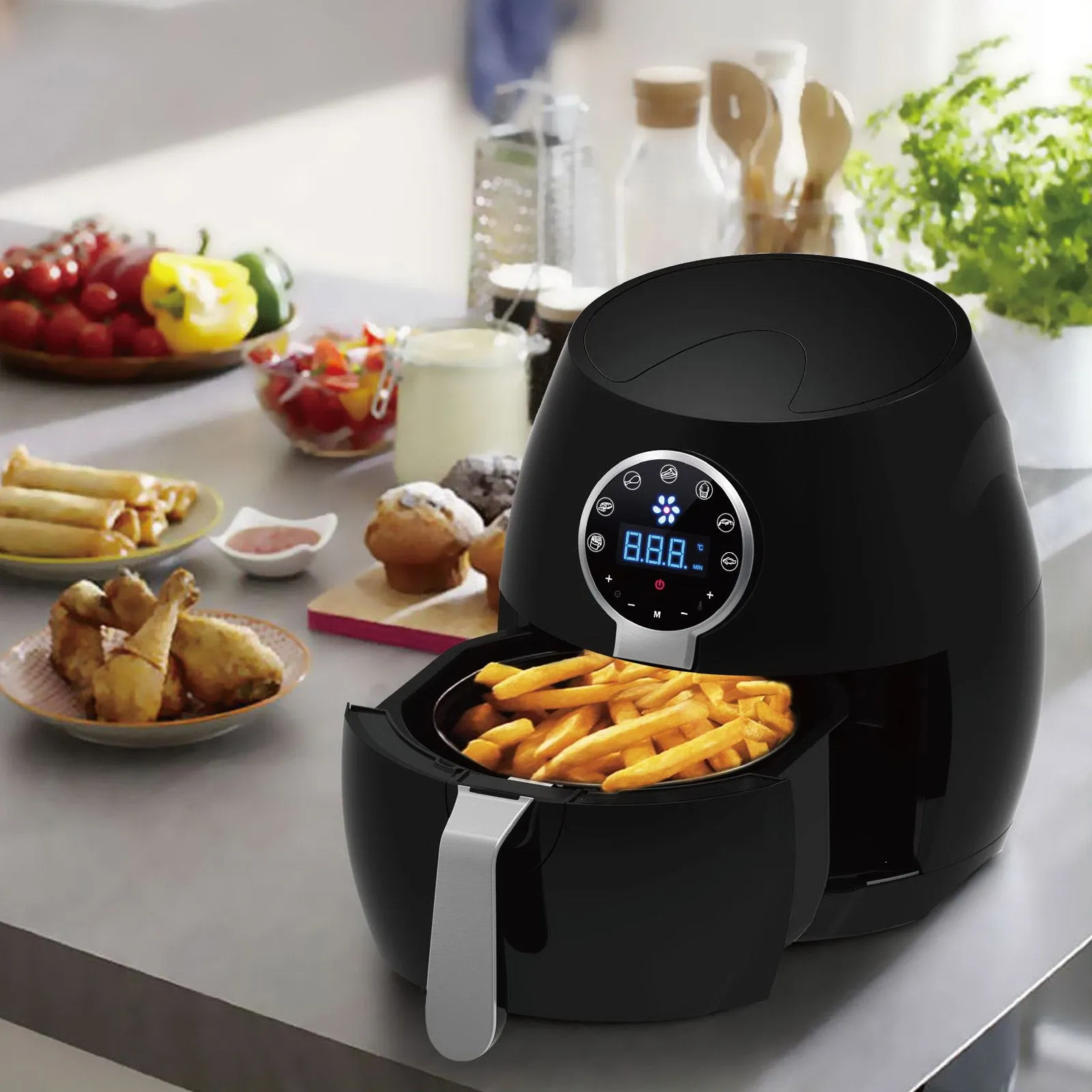 5 Litre Air Fryer | Black   1.7 Litre Kettle   USB Light Wood Diffuser | Package Set