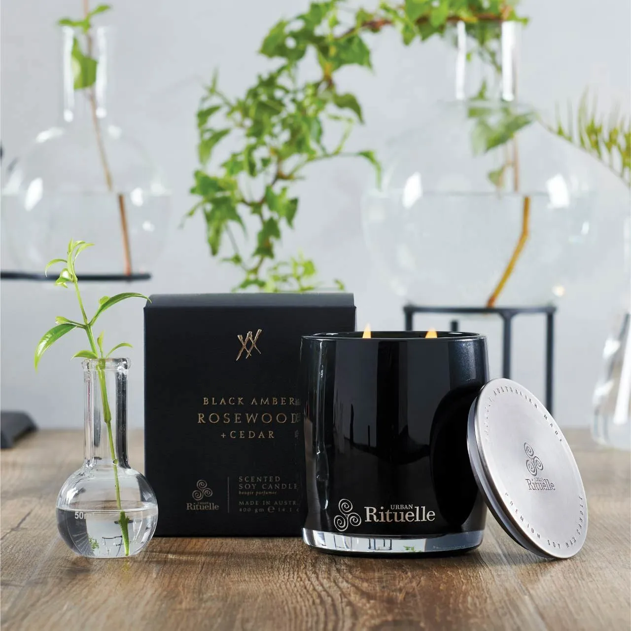 Black Amber, Rosewood & Cedar Scented Soy Candle