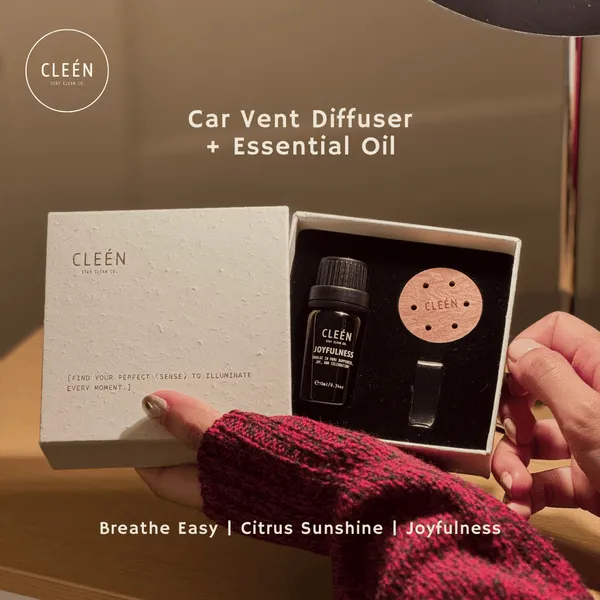 CLEEN Gift Set: Car Vent Diffuser with Essential Oil Bundle