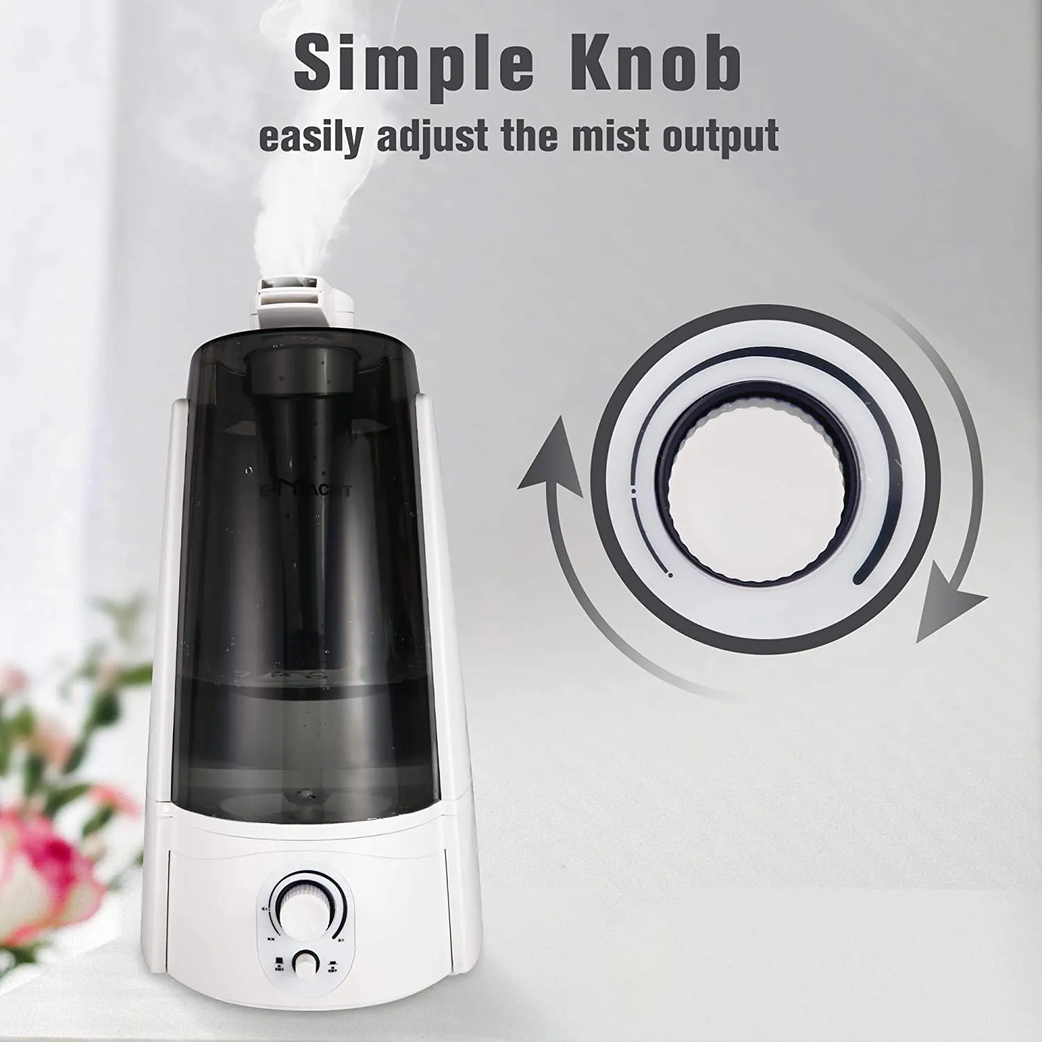 E-Macht Quiet Ultrasonic Cool Mist Humidifier 5L w/ Auto Shut-Off Adjustable Mist Output Double 360°Nozzle Negative Ion, Black