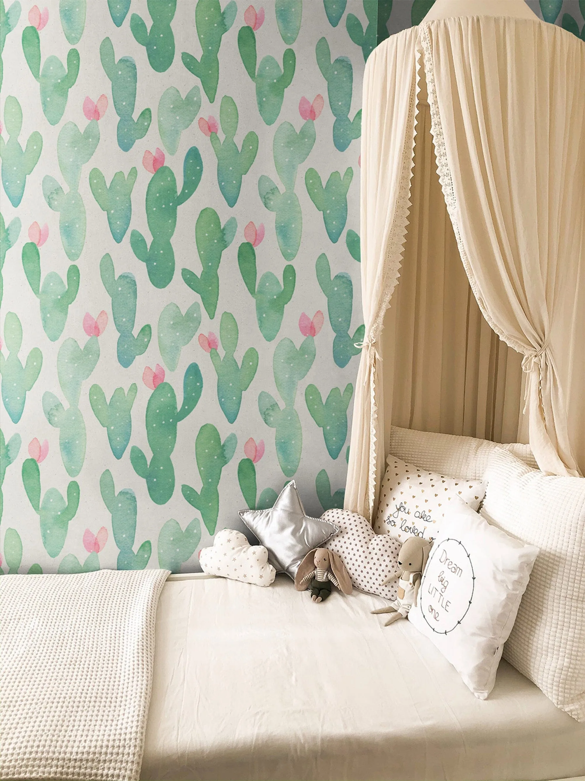 Green Cactus Watercolor Wallpaper