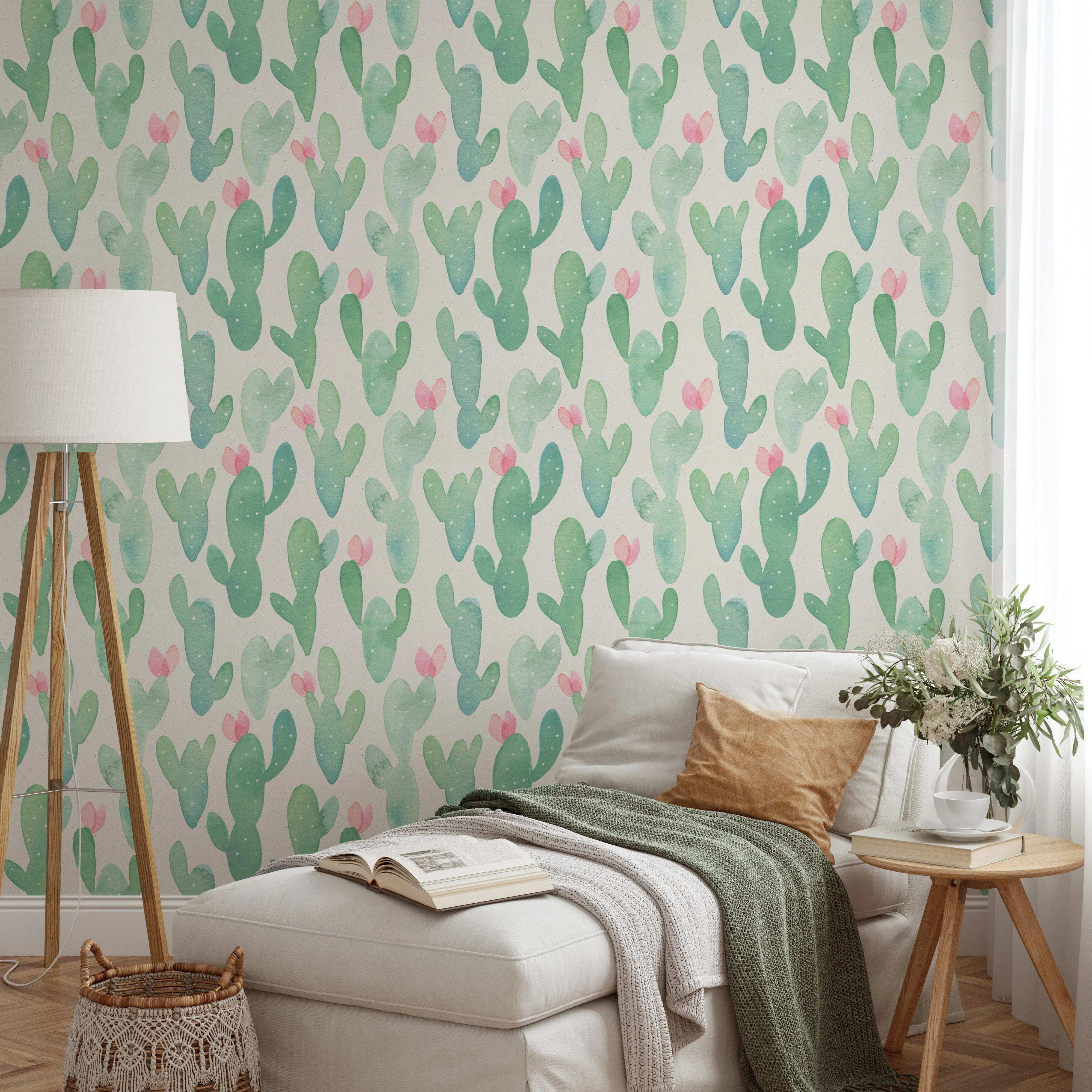 Green Cactus Watercolor Wallpaper