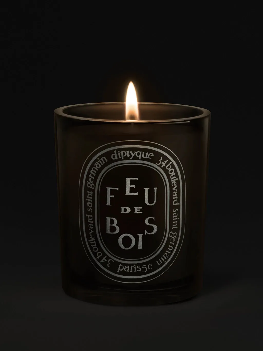 Large Grey Scented Candle in Feu De Bois