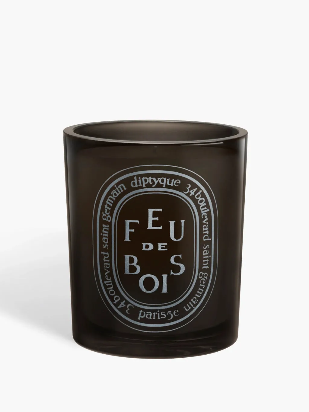 Large Grey Scented Candle in Feu De Bois