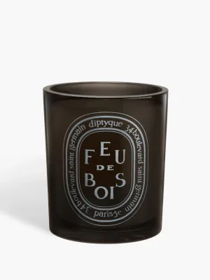 Large Grey Scented Candle in Feu De Bois