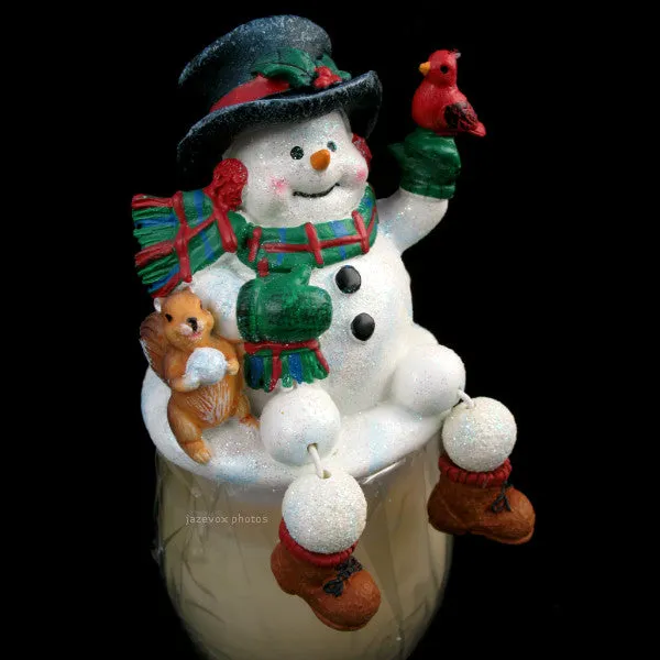 NEW AVON Christmas Holiday WINTER SNOWMAN Figurine SCENTED Perfume CANDLE GLASS JAR Box Candles Decors